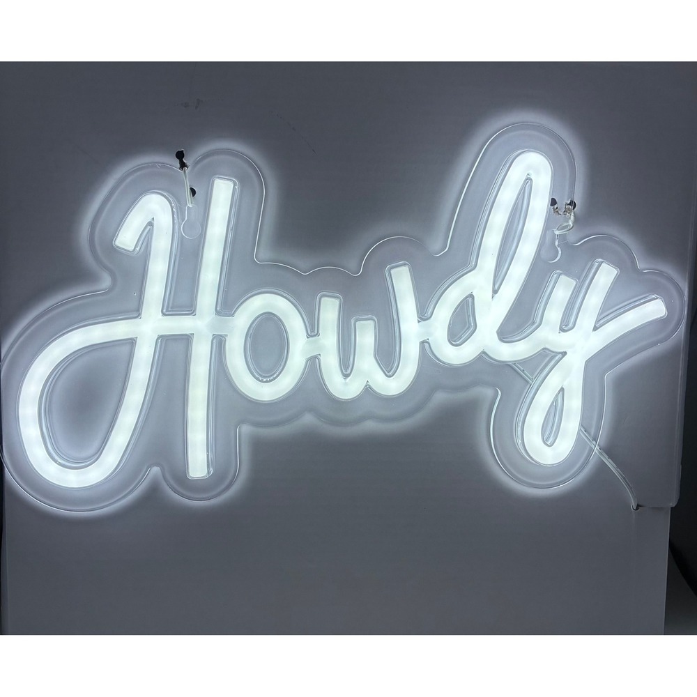 Kirkton House Howdy LED Neon Wall Sign 13"x7" White Western Decor USB Powered